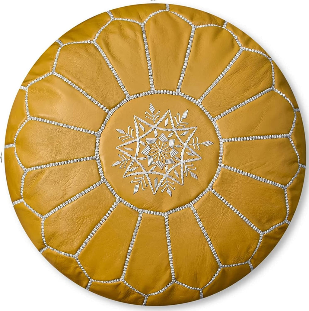 Tan Brown Leather Pouf Ottoman, 21 x 13 inch, Unstuffed C929191