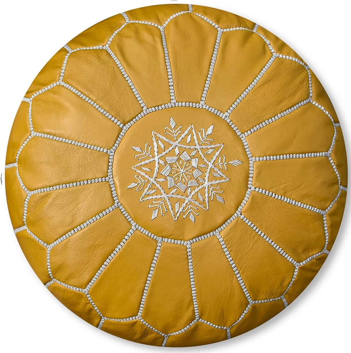 Tan Brown Leather Pouf Ottoman, 21 x 13 inch, Unstuffed C929191