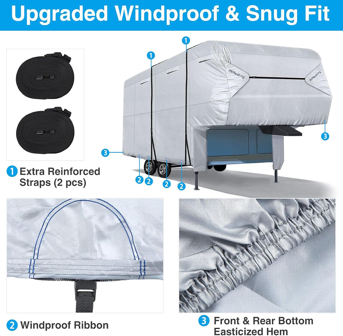 Ripstop Waterproof 5th Wheel Camper Cover with Adhesive Repair Patch E49535
