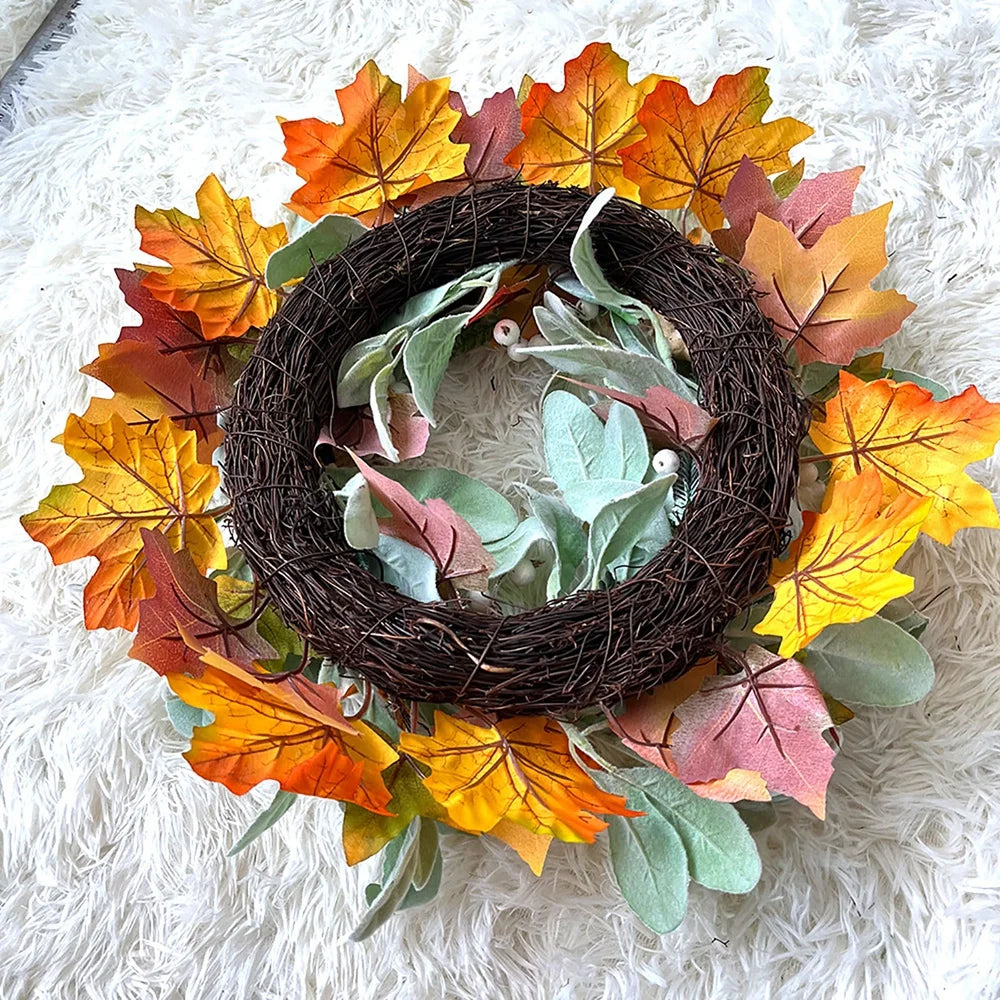 17 Inch Autumn Maple Leaf Pumpkin Berry Wreath J908155