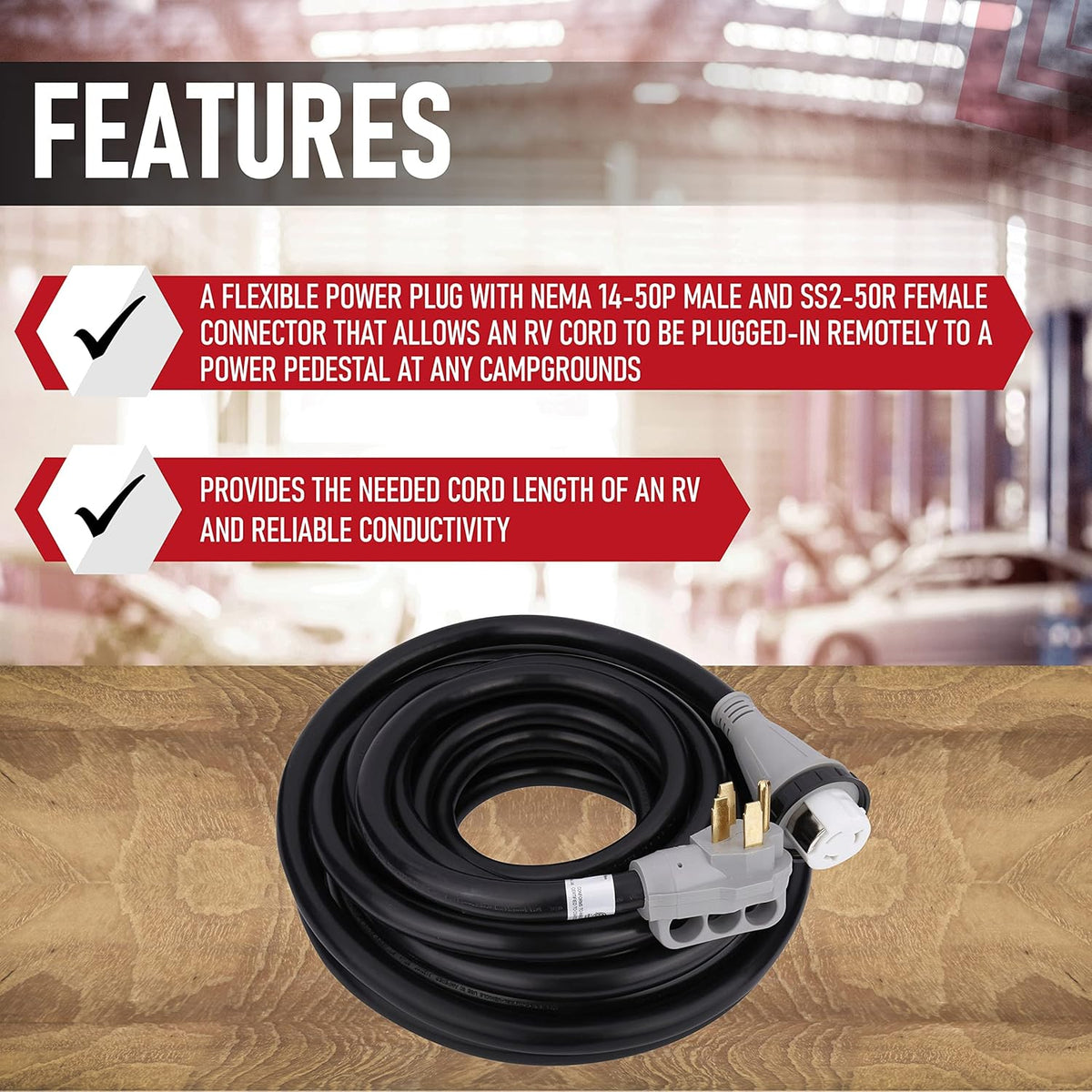 50 Amp 50 Feet RV Power Extension Cord with Molded Connector and Twist Lock F630
