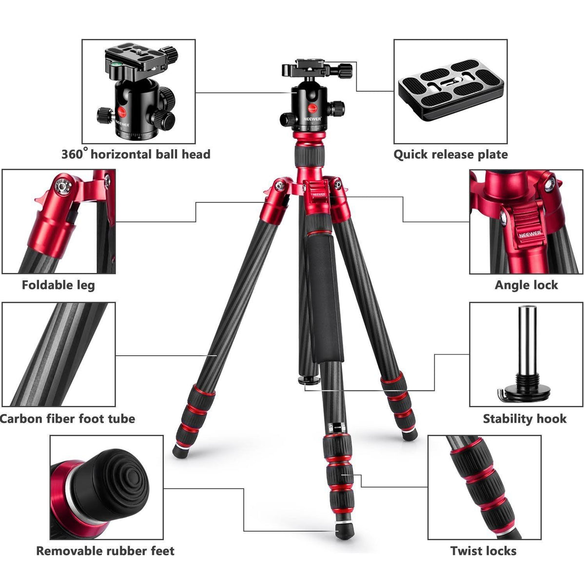 Carbon Fiber 67x22/170cm Tripod Monopod with 360 Degree Ball Head I1880