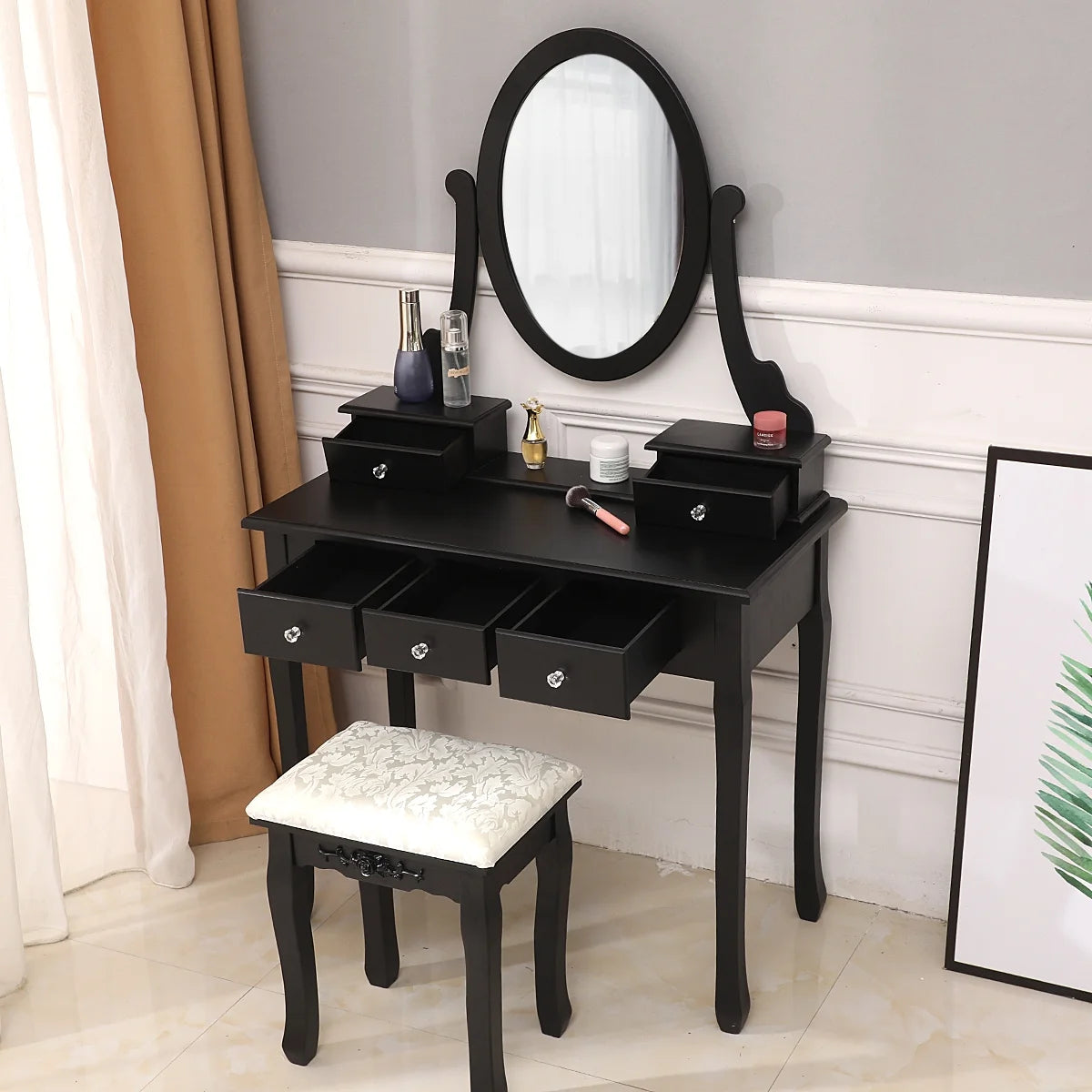 Wood Vanity Set Makeup Dressing Table Q631124