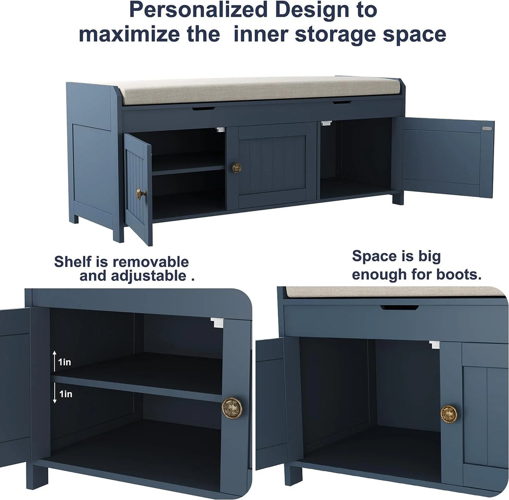 Blue Lift Top Storage Shoe Bench U804475