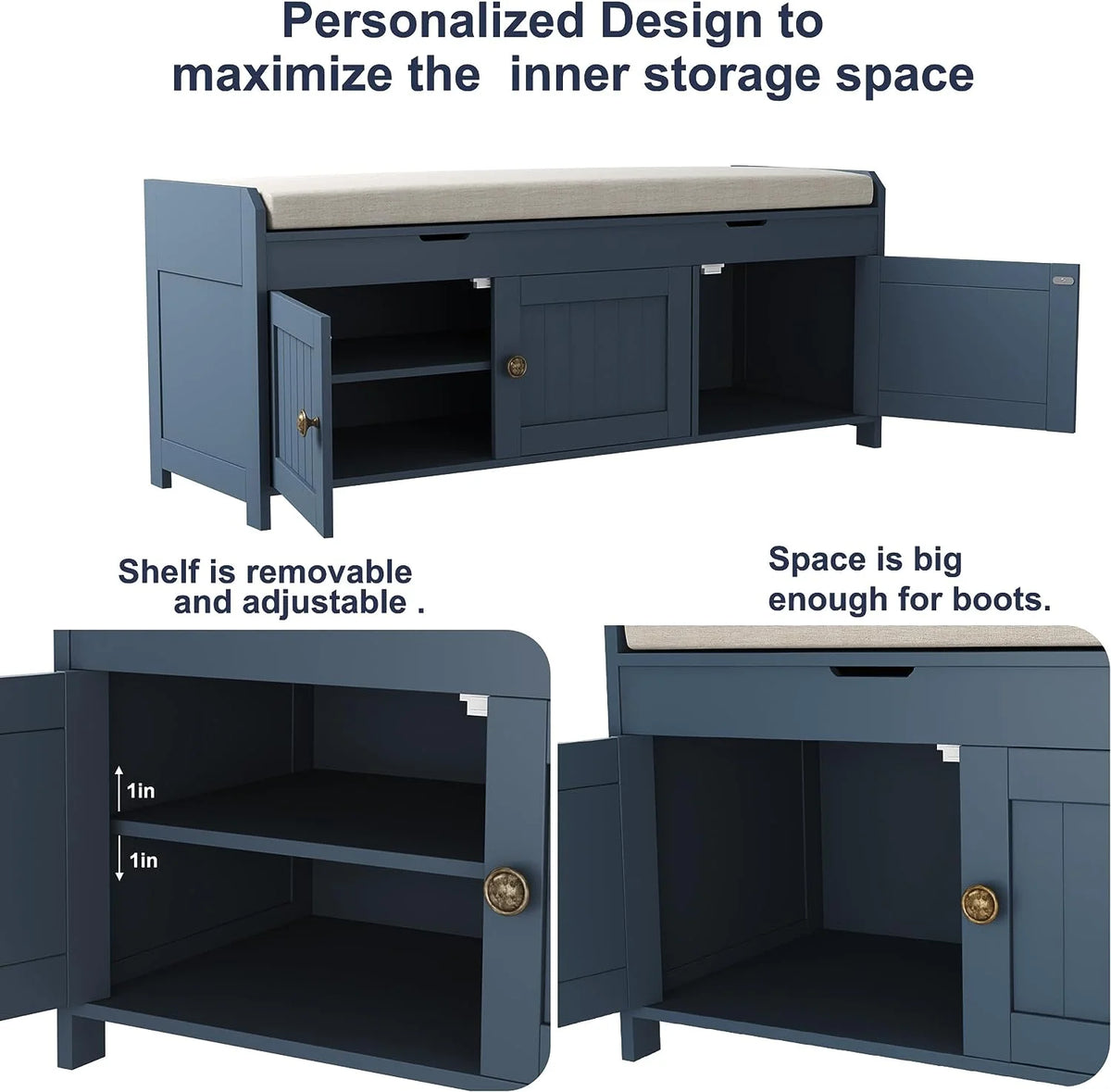 Blue Lift Top Storage Shoe Bench U804475
