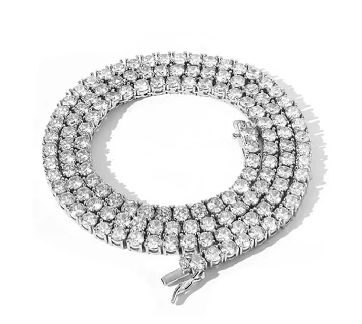 925 Silver Moissanite Tennis Necklace 4 mm Round Chain 18-36 Inches W521188