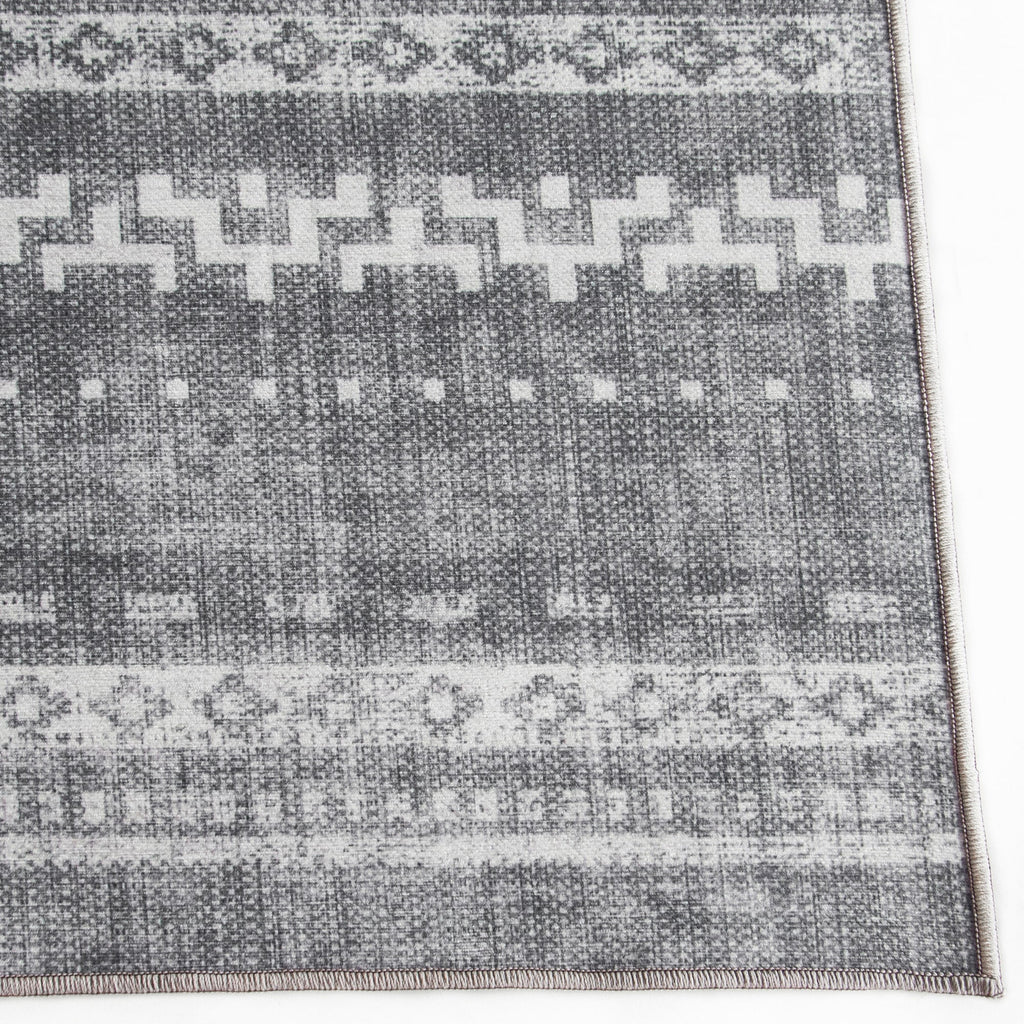 Machine Washable Printed Moroccan Stripe Gray Recycled Fiber Area Rug G686786