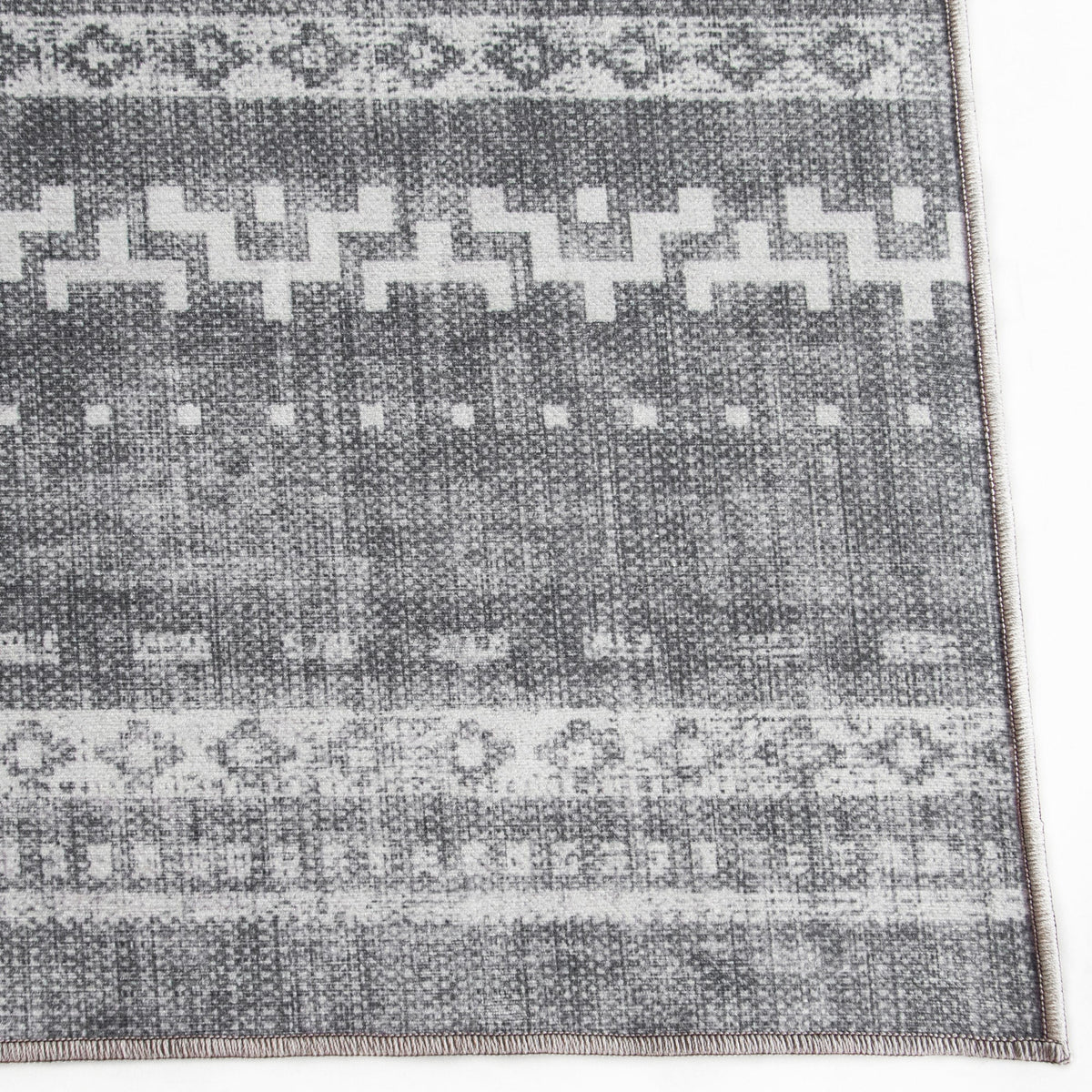 Machine Washable Printed Moroccan Stripe Gray Recycled Fiber Area Rug G686786