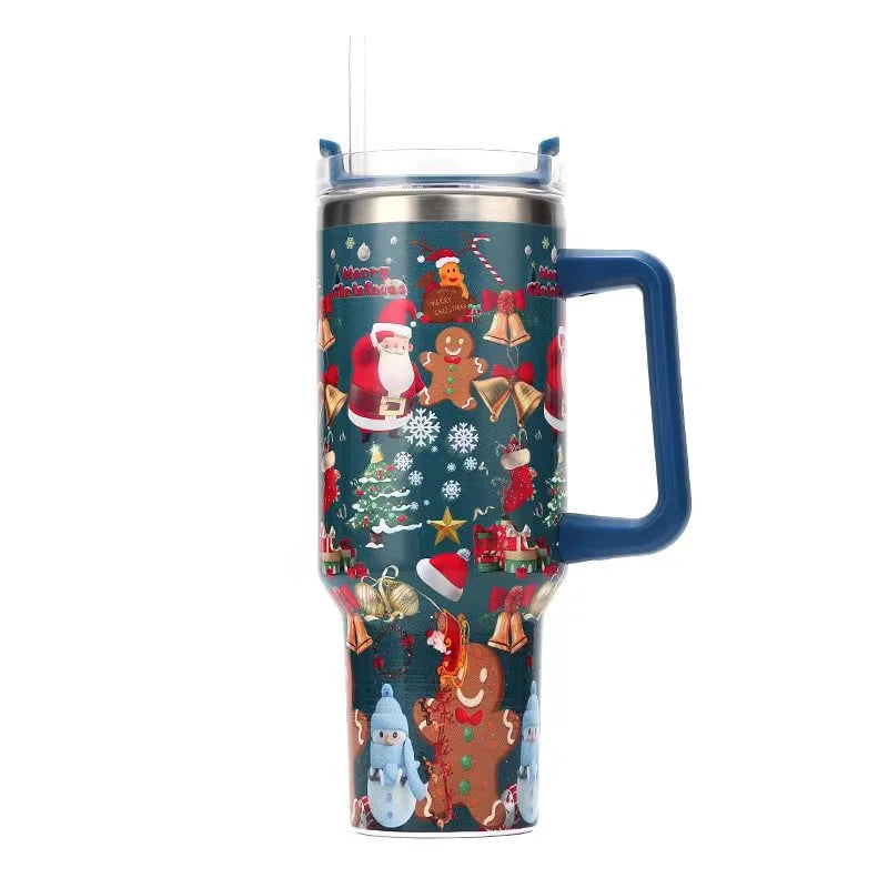 40oz Stainless Steel Water Cup with Handle and Straw Lid E6569
