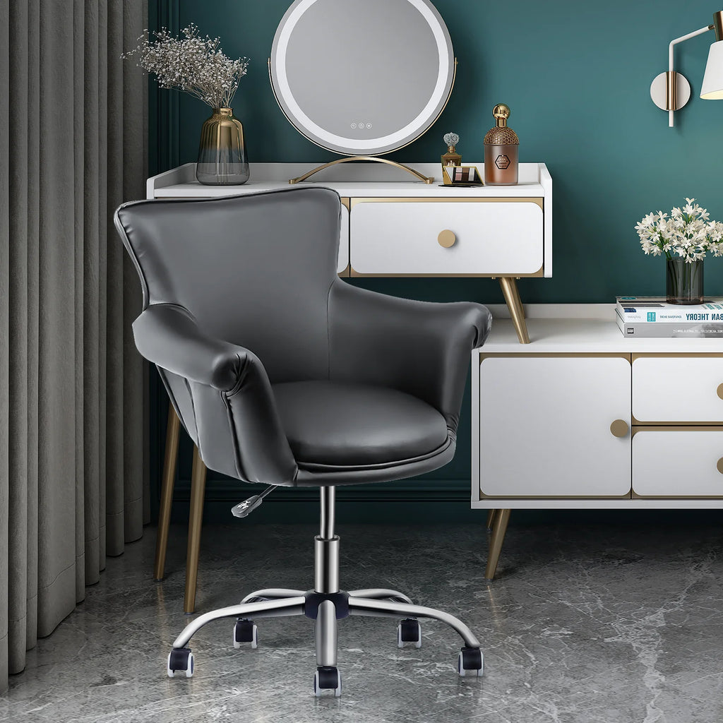 Black Upholstered Desk Chair with Wheels N39675