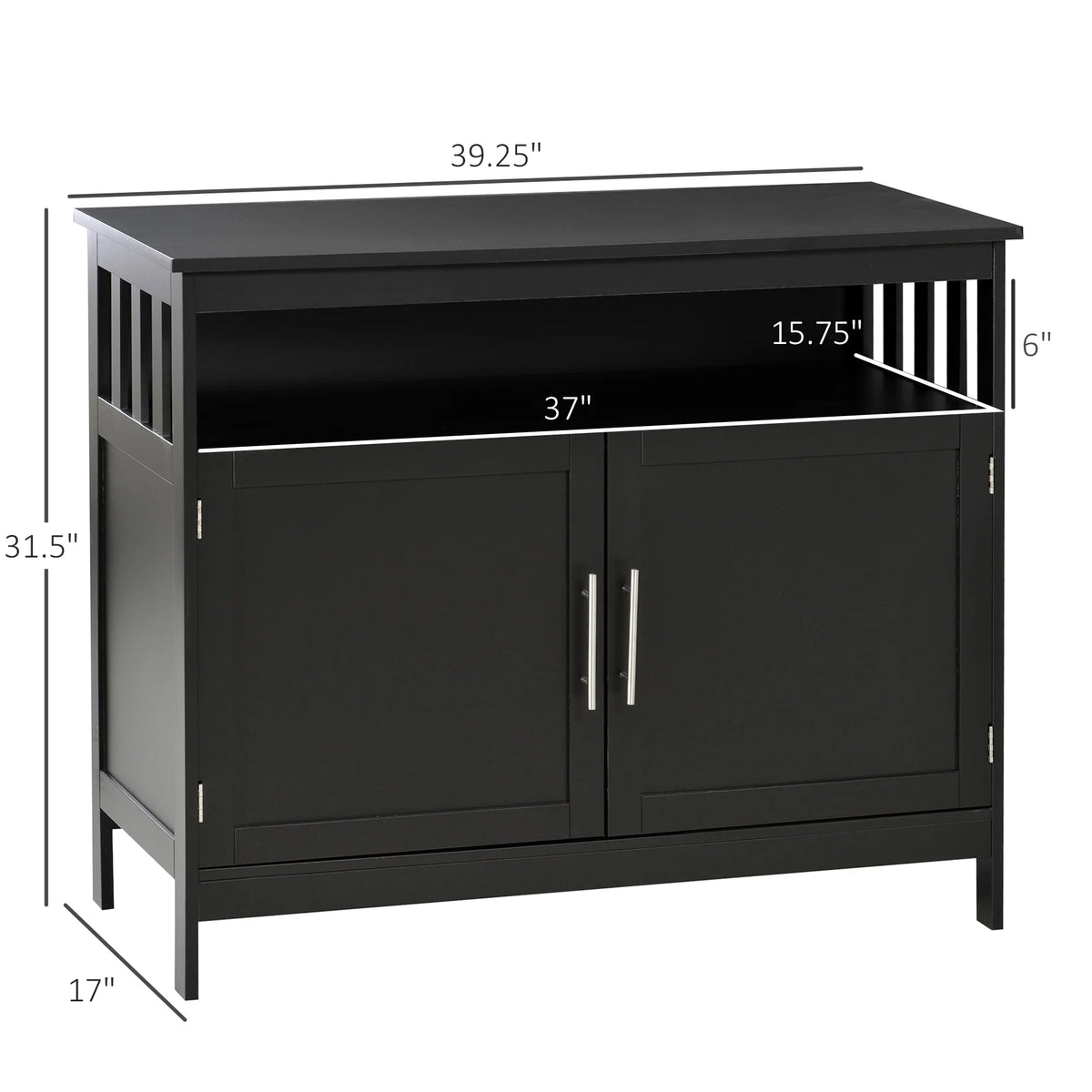 Black Wooden Kitchen Buffet Sideboard with Cabinet and Shelf Y5213