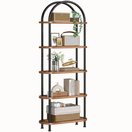 5 Tier Arched Wooden Bookshelf Metal Frame C122668