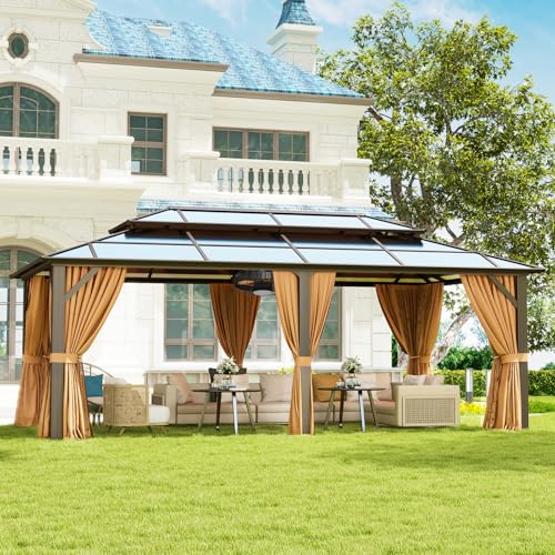 12'x16' Hardtop Aluminum Gazebo with Curtains and Netting R8558
