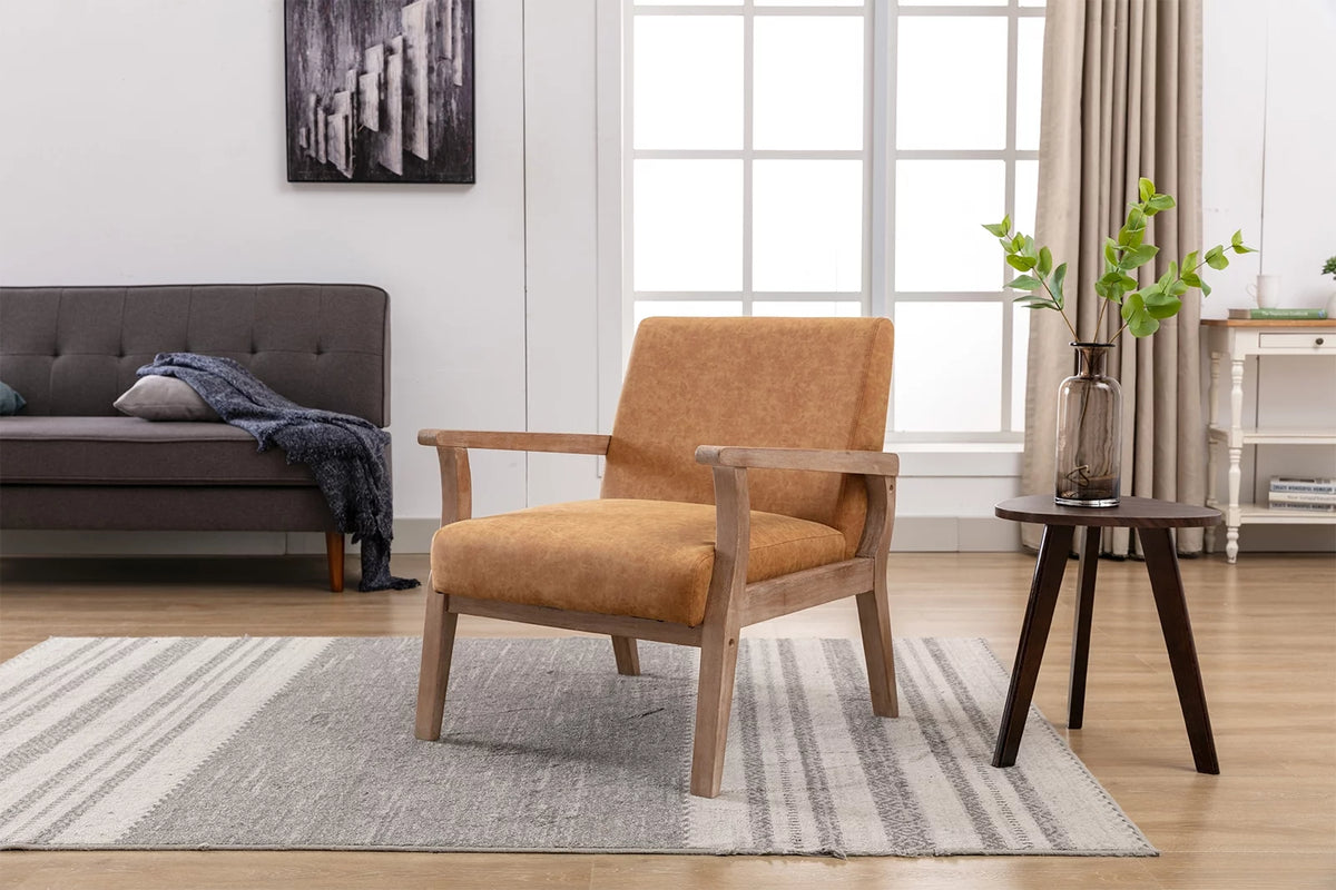 Tan Faux Leather Wooden Accent Chair R792
