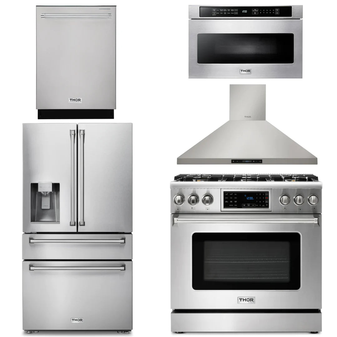 36 Propane Gas Range, Range Hood, Microwave Drawer, Refrigerator, Dishwasher I2038