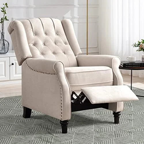 White Fabric Push Back Recliner Chair Y511