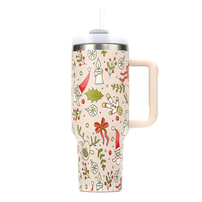 40oz Stainless Steel Water Cup with Handle and Straw Lid E6569