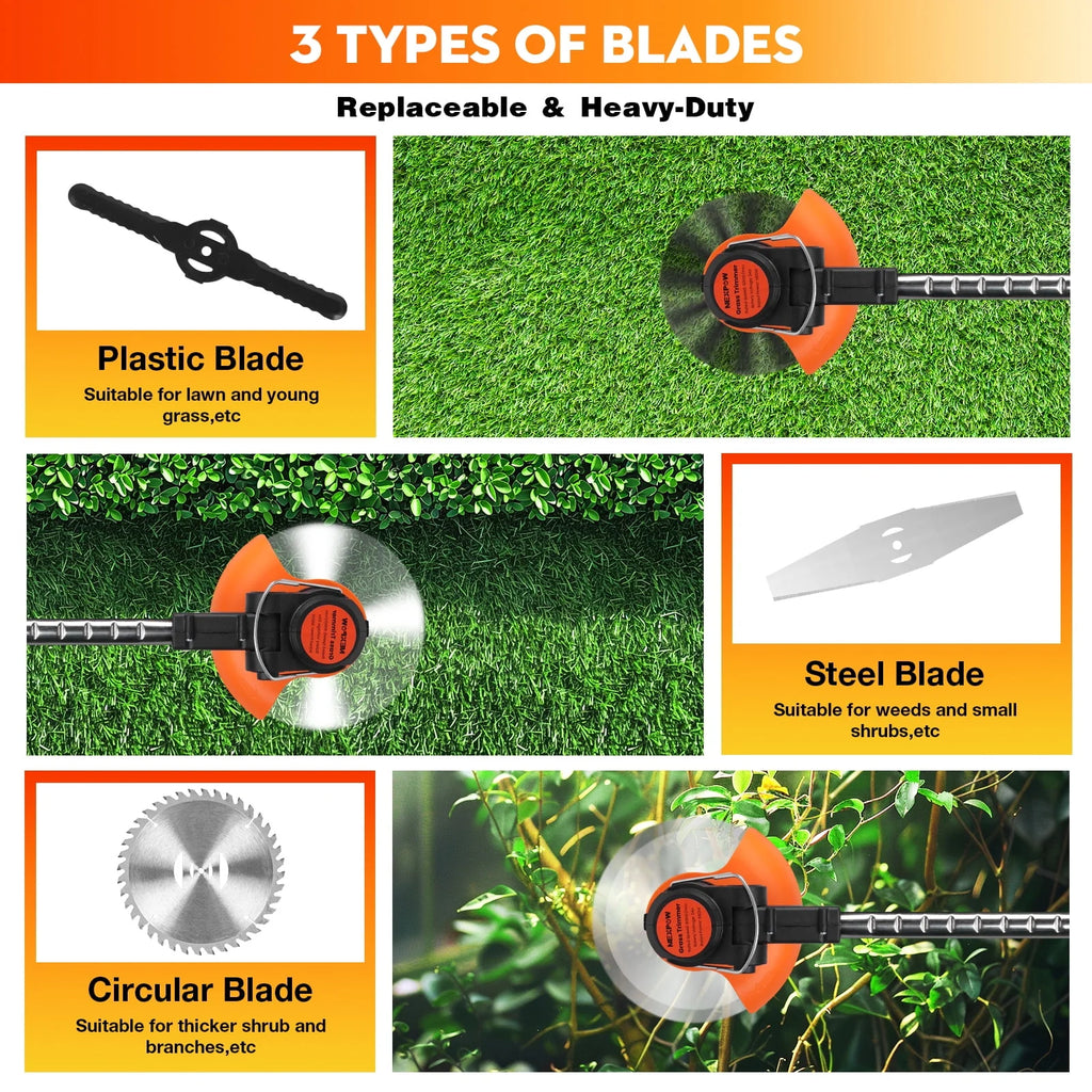Cordless String Trimmer with 3 Cutting Blades W5452