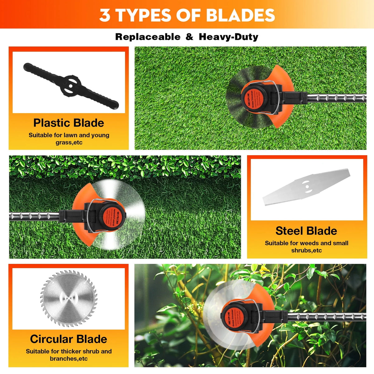 Cordless String Trimmer with 3 Cutting Blades W5452