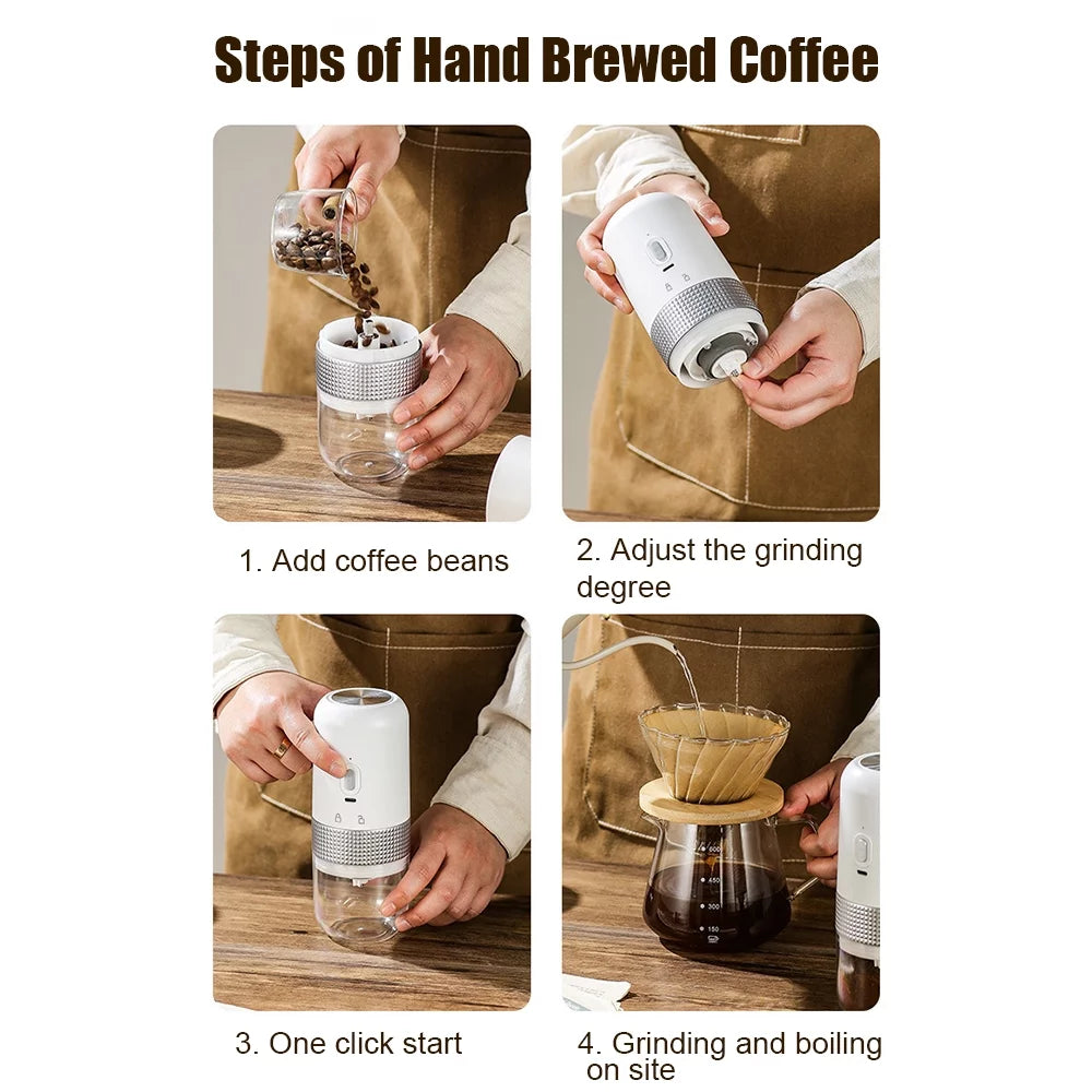 Portable Electric Burr Coffee Grinder, Ceramic Grinding Core, Adjustable, USB Rechargeable T4551