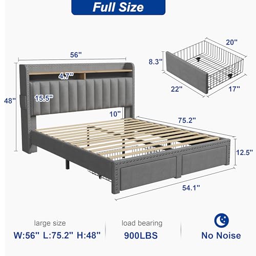 King Size Upholstered Platform Bed Frame with Storage Headboard and Drawers N99718