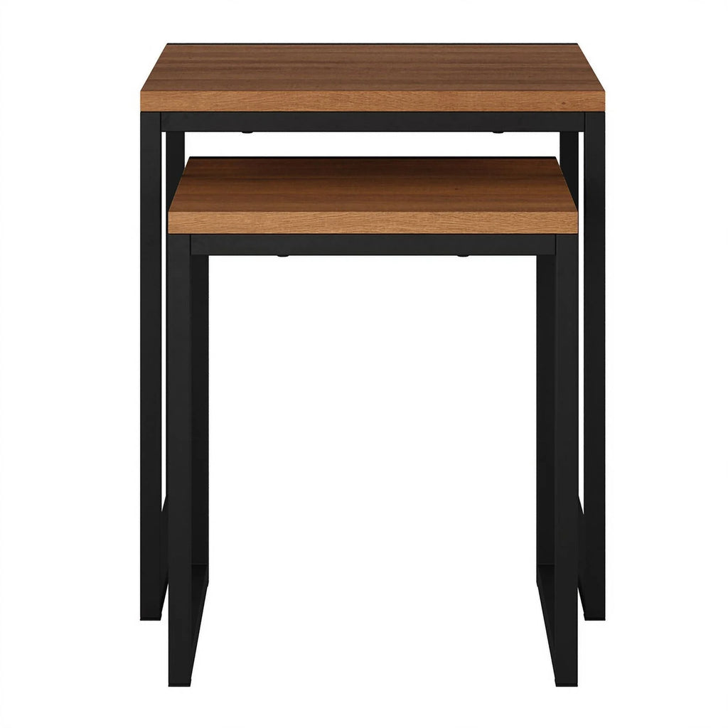 Brown Wood Grain Black Metal Nesting Side Tables F811722