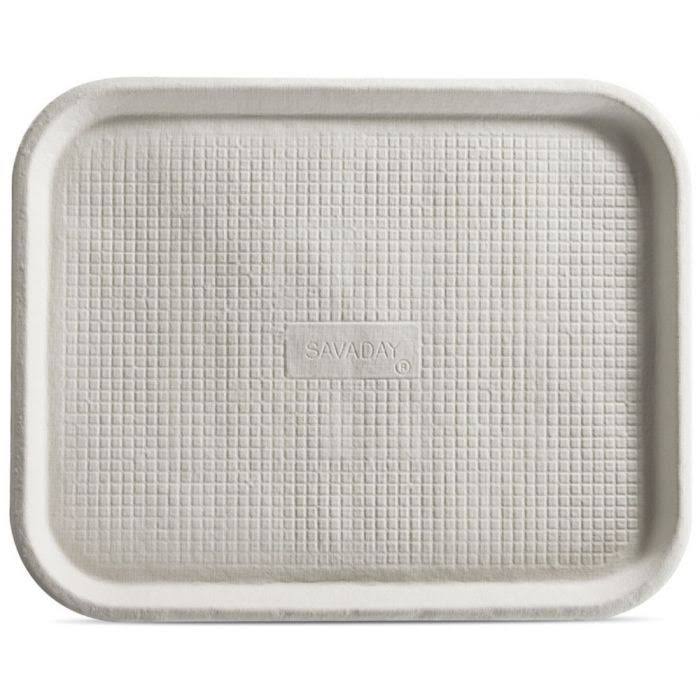 White Molded Fiber Food Trays, 14 x 18, Rectangular, 100/Cart B160665