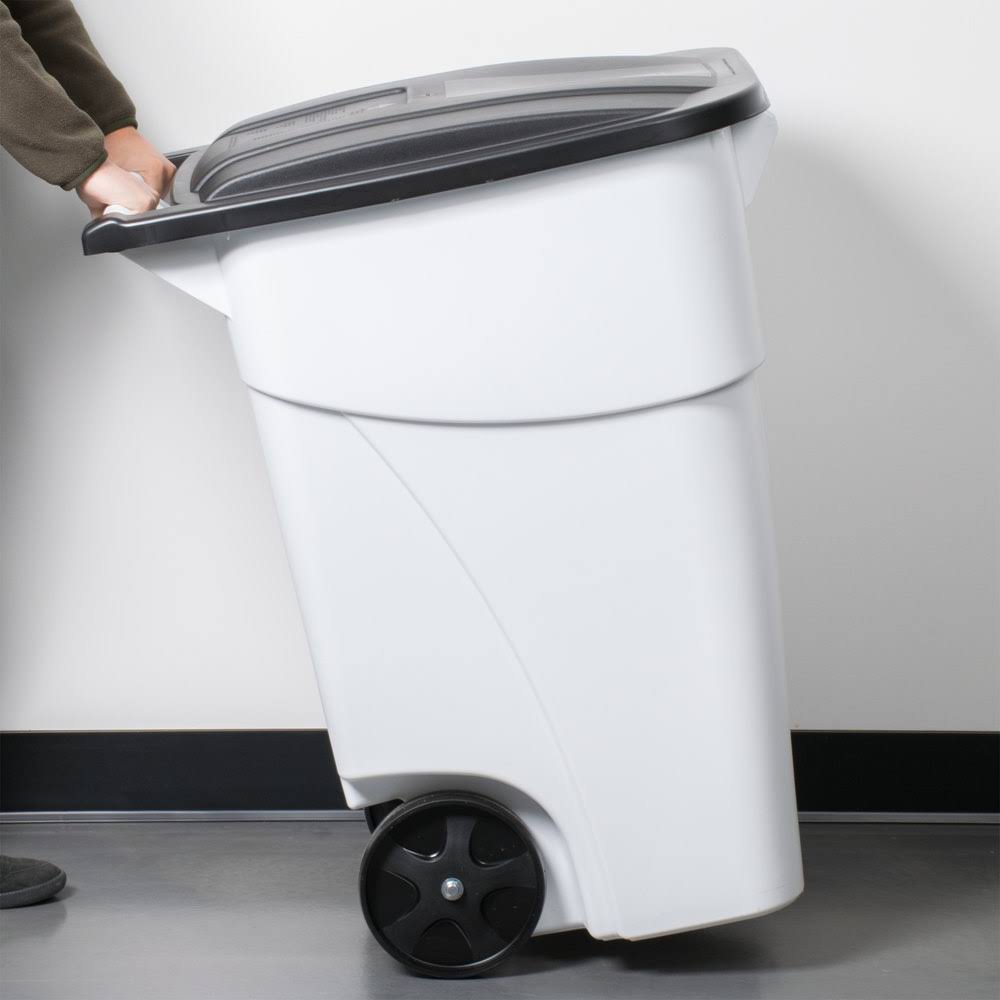50 Gallon White Rollout Trash Container with Lid B29854