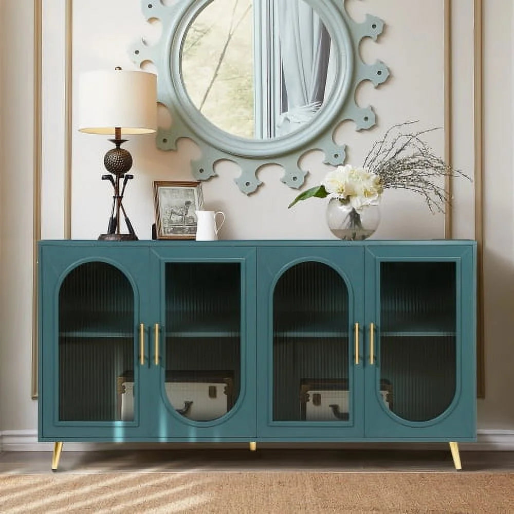 Antique Blue Wood TV Stand with Storage Cabinet M18098