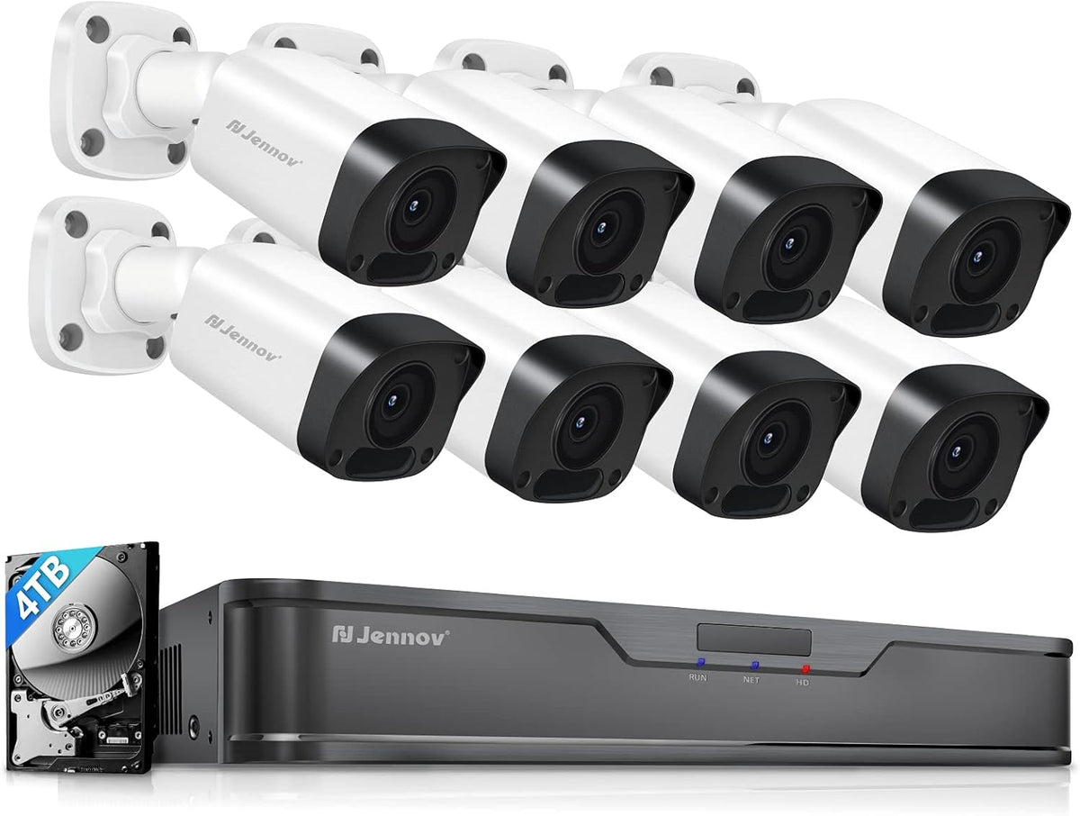 4K PoE Security Camera System with 4TB Hard Drive, 8pcs Wired 8MP Outdoor PoE IP Cameras, 8CH NVR Kit L44304