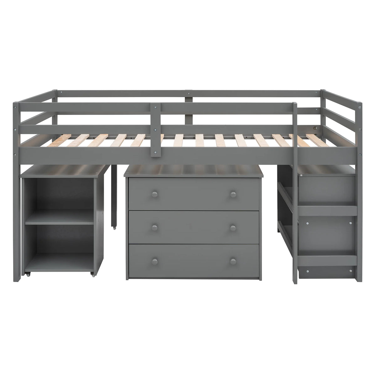 Twin Size Wood Loft Bed with Desk Storage Drawers and Bookcase C33822