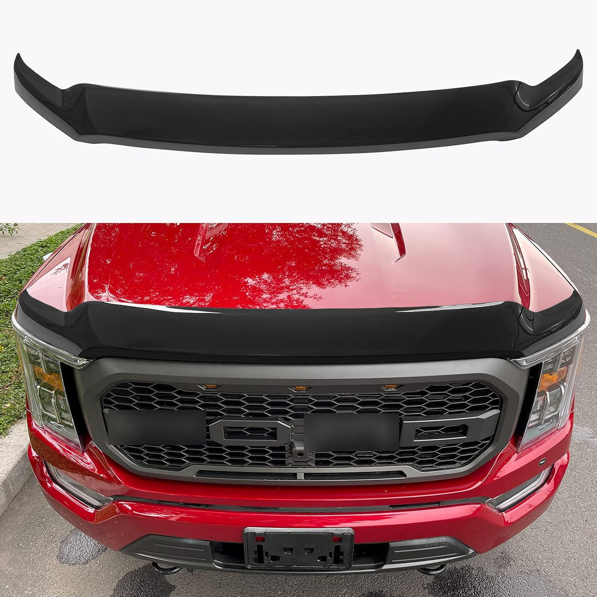 Glossy Carbon Fiber Hood Deflector for Ford F150 T190