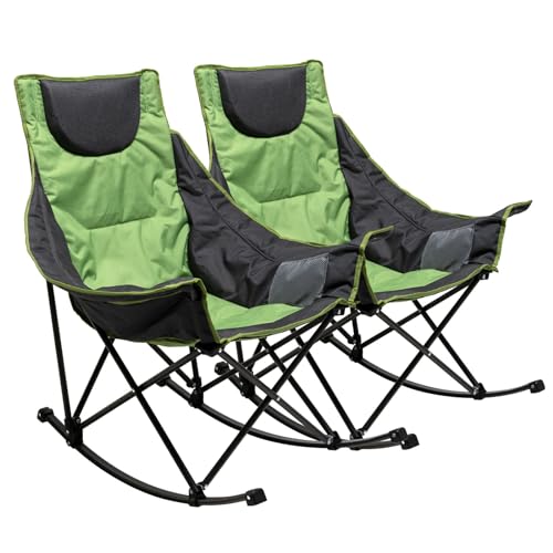 Oversized Padded Rocking Camping Chair with Side Pocket N371954