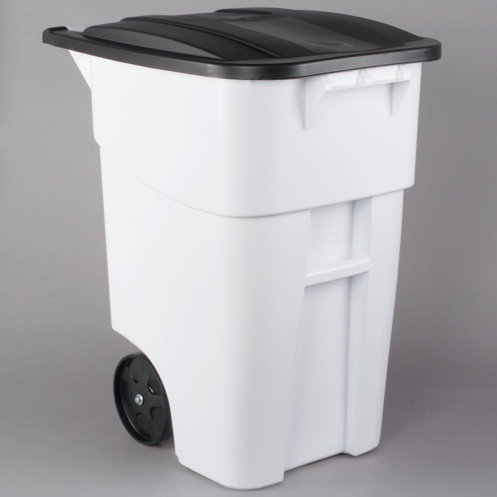 50 Gallon White Rollout Trash Container with Lid B29854
