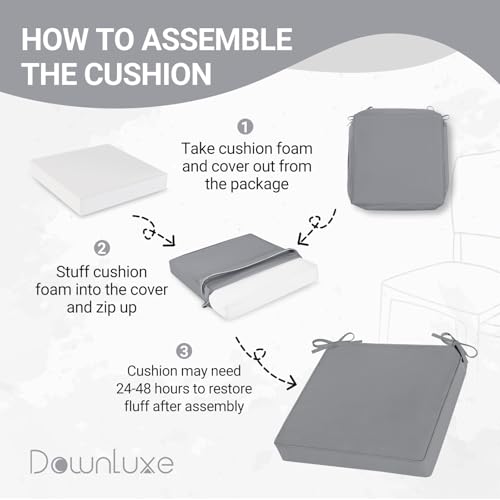 Waterproof Outdoor Chair Cushions Set of 4, 19" x 19" x 3" Non-Slip Dark Grey R213