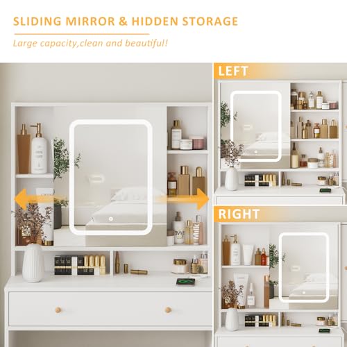 White Vanity Desk with Mirror and Lights X111