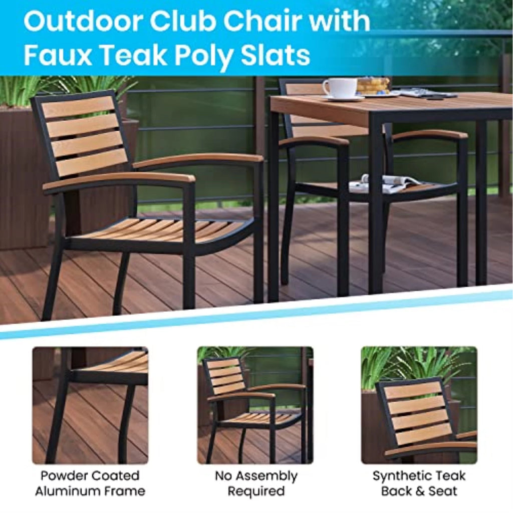 3-Piece Metal Aluminum Teak Patio Table and Chair Set C783783