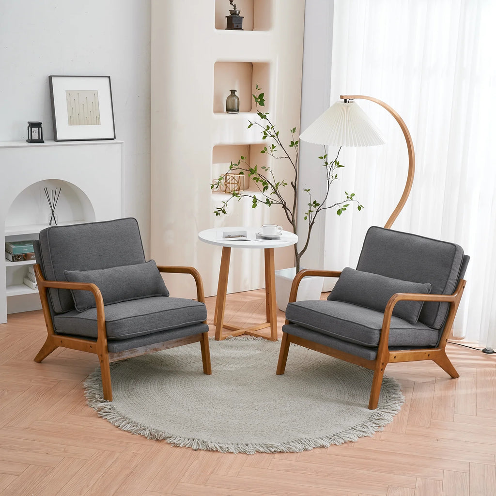 Fabric Single Sofa with Wood Legs (Gray) Q281