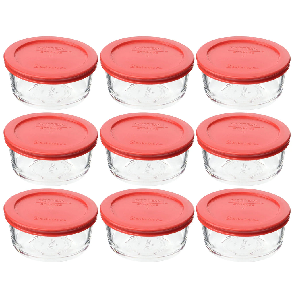 2-Cup Glass Food Storage Bowls with Red Plastic Lids F387158