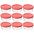 2-Cup Glass Food Storage Bowls with Red Plastic Lids F387158