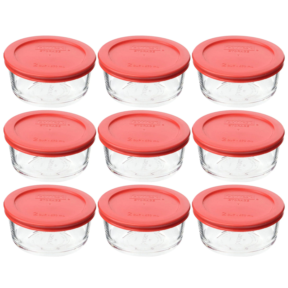 2-Cup Glass Food Storage Bowls with Red Plastic Lids F387158