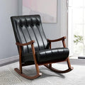 Upholstered Rocking Chair with Fabric Padded Seat Solid Wood High Back Armchair Grey S49555
