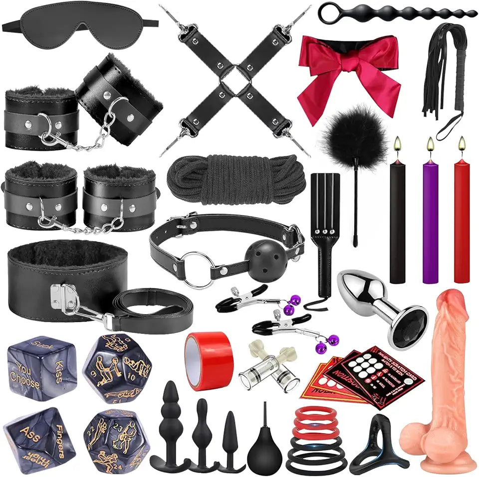 36 Pcs Bondage Kit with Adjustable Handcuffs Ankle Thigh Cuffs Blindfold U917