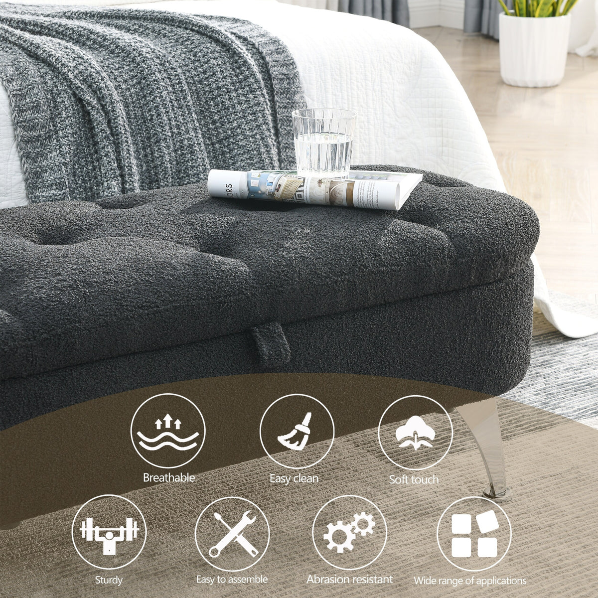 Black Teddy Storage Ottoman Bench G475