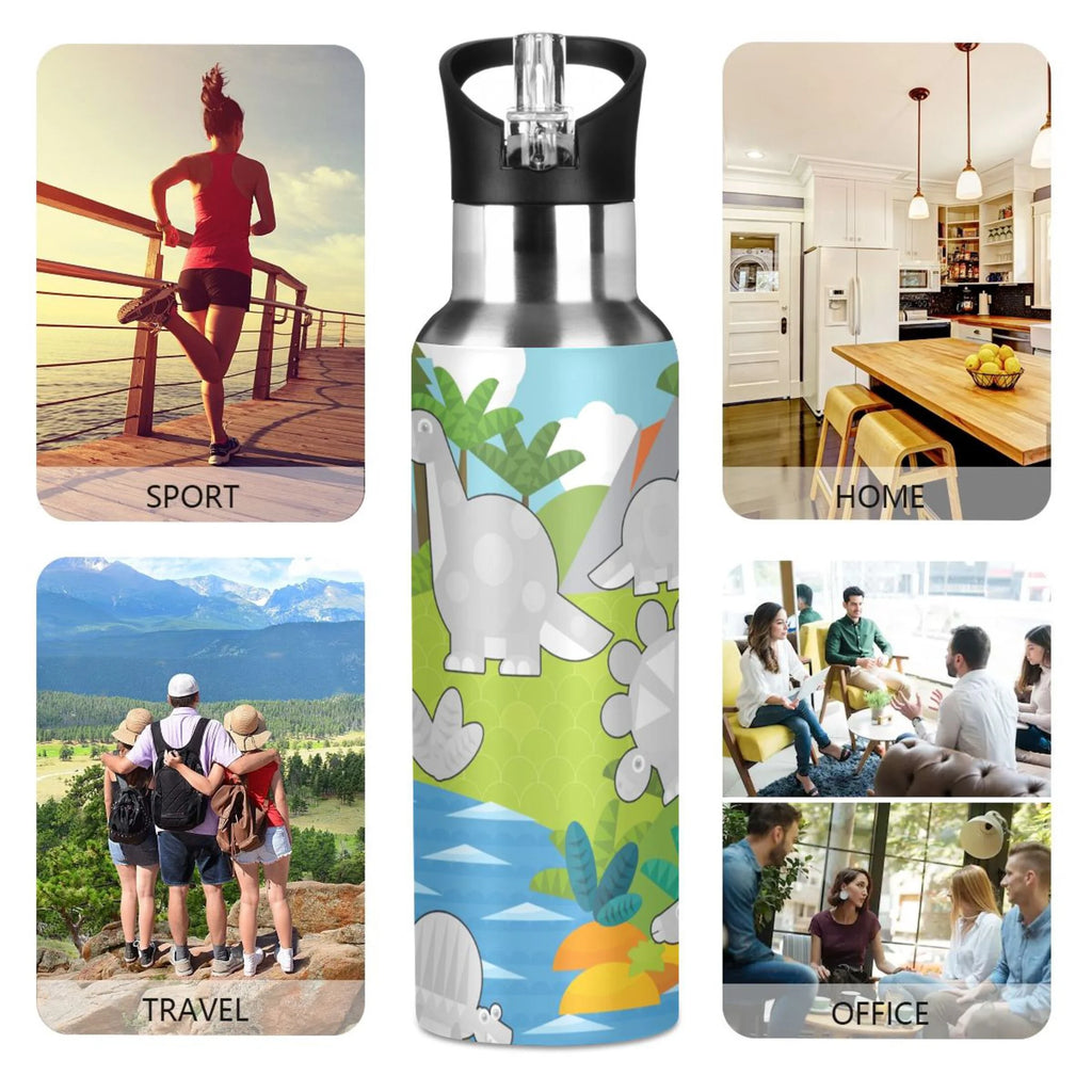 Gray Dinosaurs Stainless Steel Water Bottle with Straw Lid 20 OZ V479610