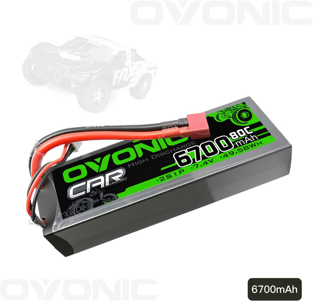 2S Lipo Battery 80C 6700mAh 7.4V Hard Case with Dean-Style T Connector for RC Car (2 Packs) C154