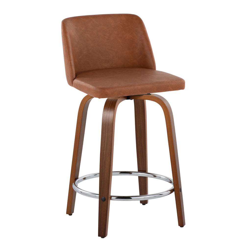24" Counter Stool Set of 2 Camel Faux Leather Y337