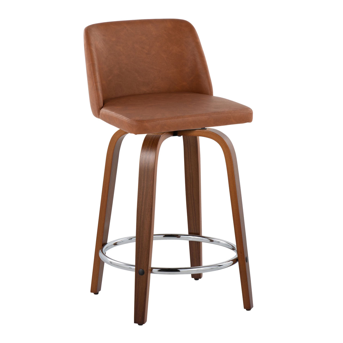 24" Counter Stool Set of 2 Camel Faux Leather Y337