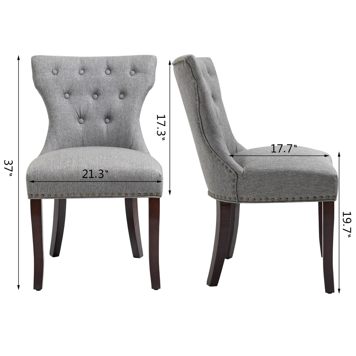Gray Tufted Fabric Upholstered Wooden Dining Chair, Set of 2 Z777330