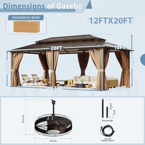12'x16' Hardtop Aluminum Gazebo with Curtains and Netting R8558